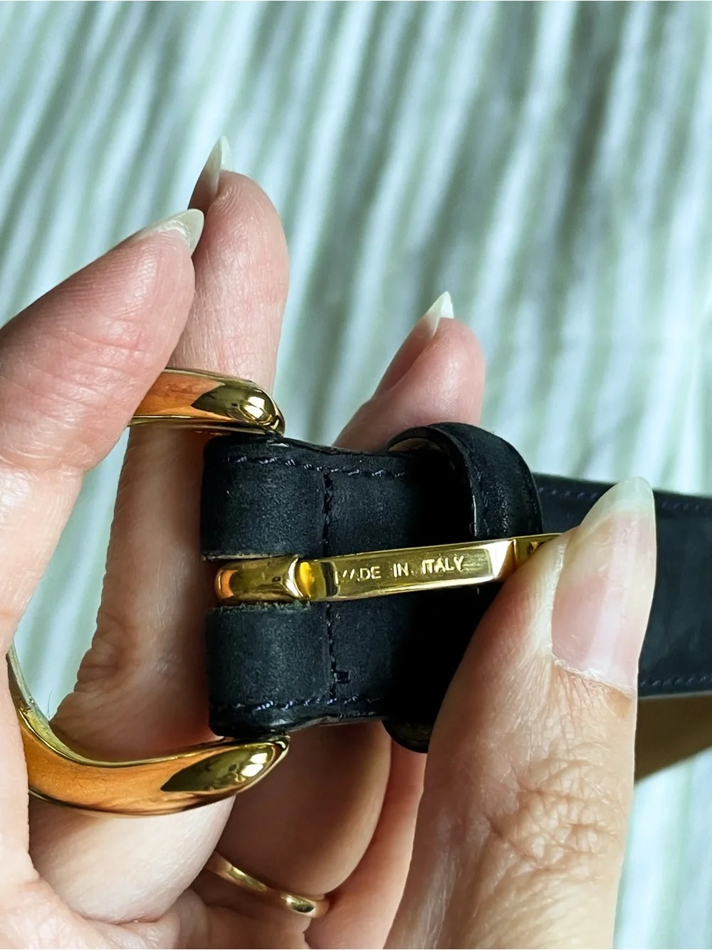 Brooks Brothers Navy Suede Gold Tone Horseshoe Buckle Leather Belt Size S Butter